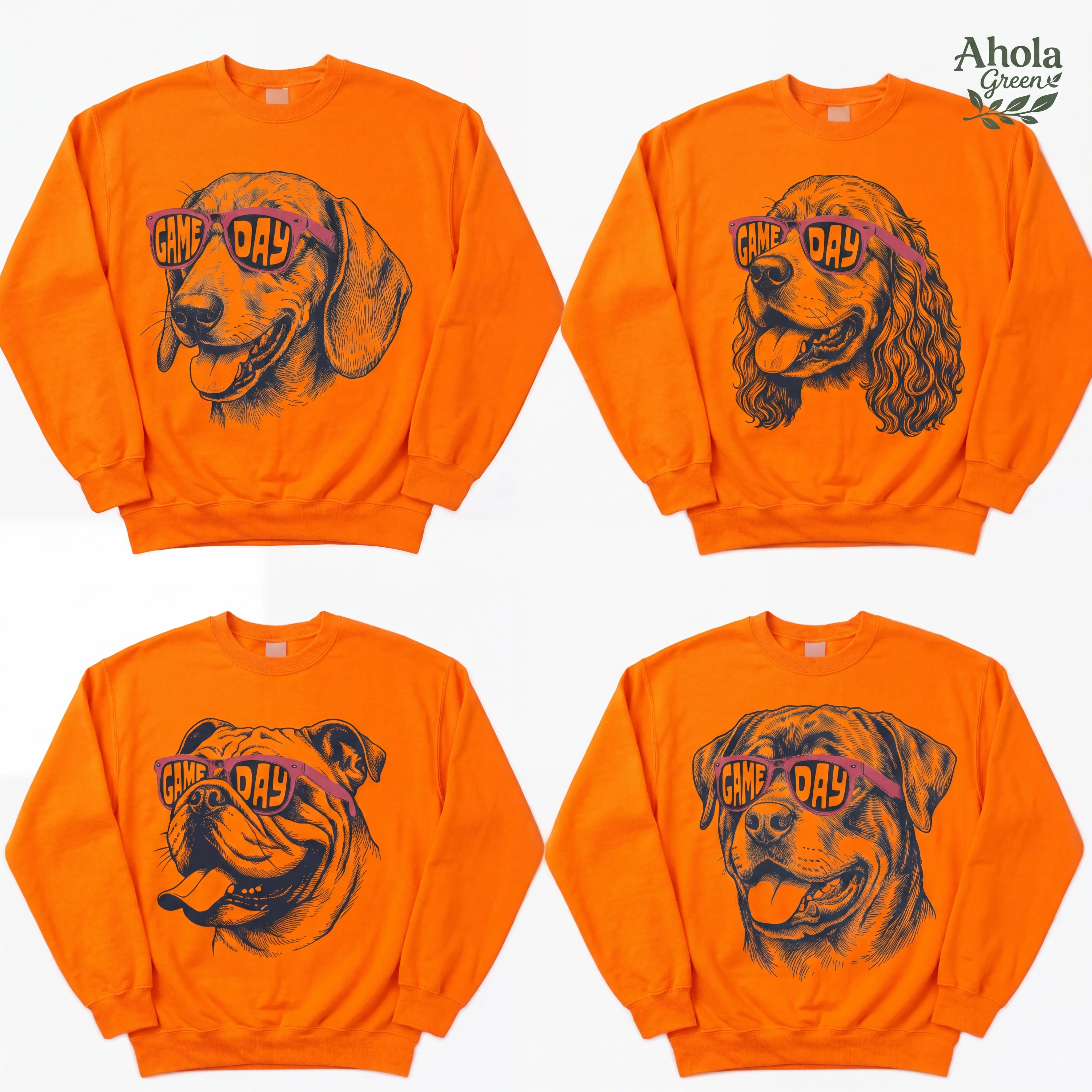Women's Unisex 30+ Breeds Dog Graphic Print Crew Neck Cotton Sweatshirt - Funny Football Game Day Fall Pullover, Vintage Sports Fan Everyday Top