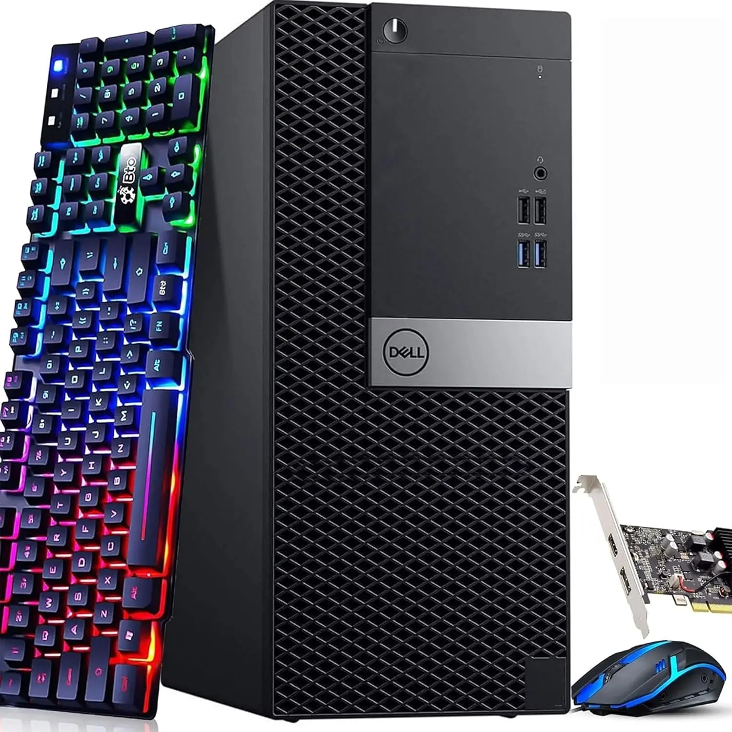 Dell Gaming Tower Desktop PC – Intel Core i5-7500 7th Gen 3.4GHz – 16GB DDR4 RAM – 256GB SSD – GeForce GT 1030 – RGB Keyboard & Mouse – WiFi – Windows 11 Pro – Gaming Computer (Renewed)