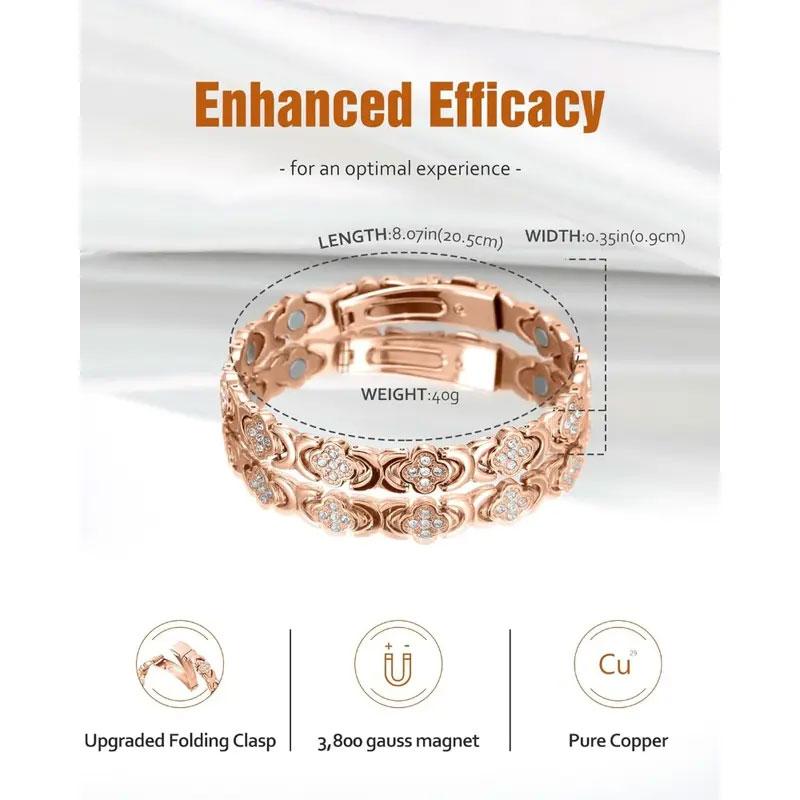 Pure Copper Bracelets for Women 3500 Gauss Magnetic Force Sparkling Cubic Zirconia Adjustable Stretchable Fashionable Layered Design for Outdoor Leisure