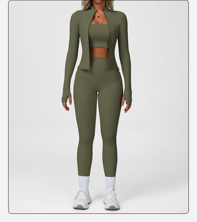 MFVIM Women's Fitness  3-Piece High-Waisted Leggings Top Jacket Gym Yoga Elastic Sports Bra  activewear halter top Set Workout Running Clothes Spring Sportswear Summer Sportswear Sporty Style Outfits