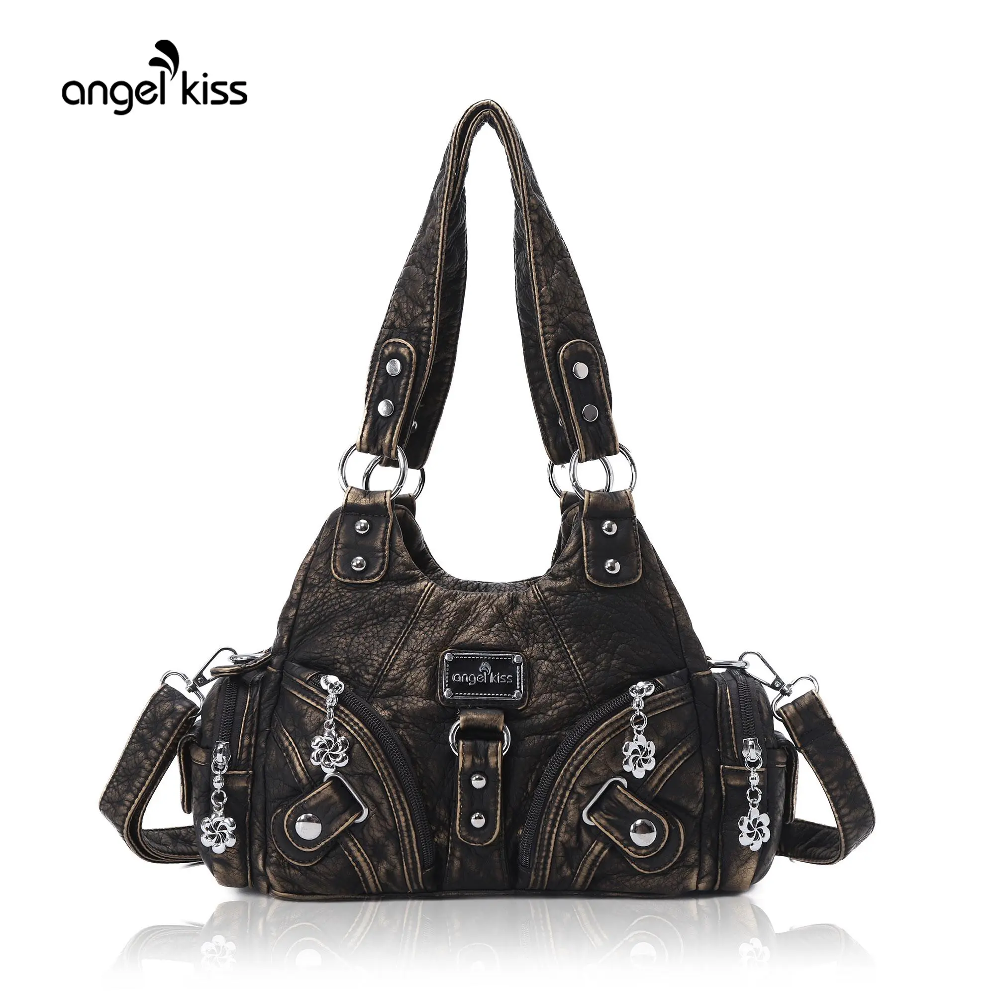 Angel Kiss Women's Stylish Small Crossbody Purse (11.4"x4.4"x7") - Leather-Textured Vegan Leather Multi-Pocket Zipper Tote, Casual Shoulder Bag, Trending Everyday Bags for Women Summer Accessory, Stylish Bag, Accessories For Women tiktokshopbacktoschool