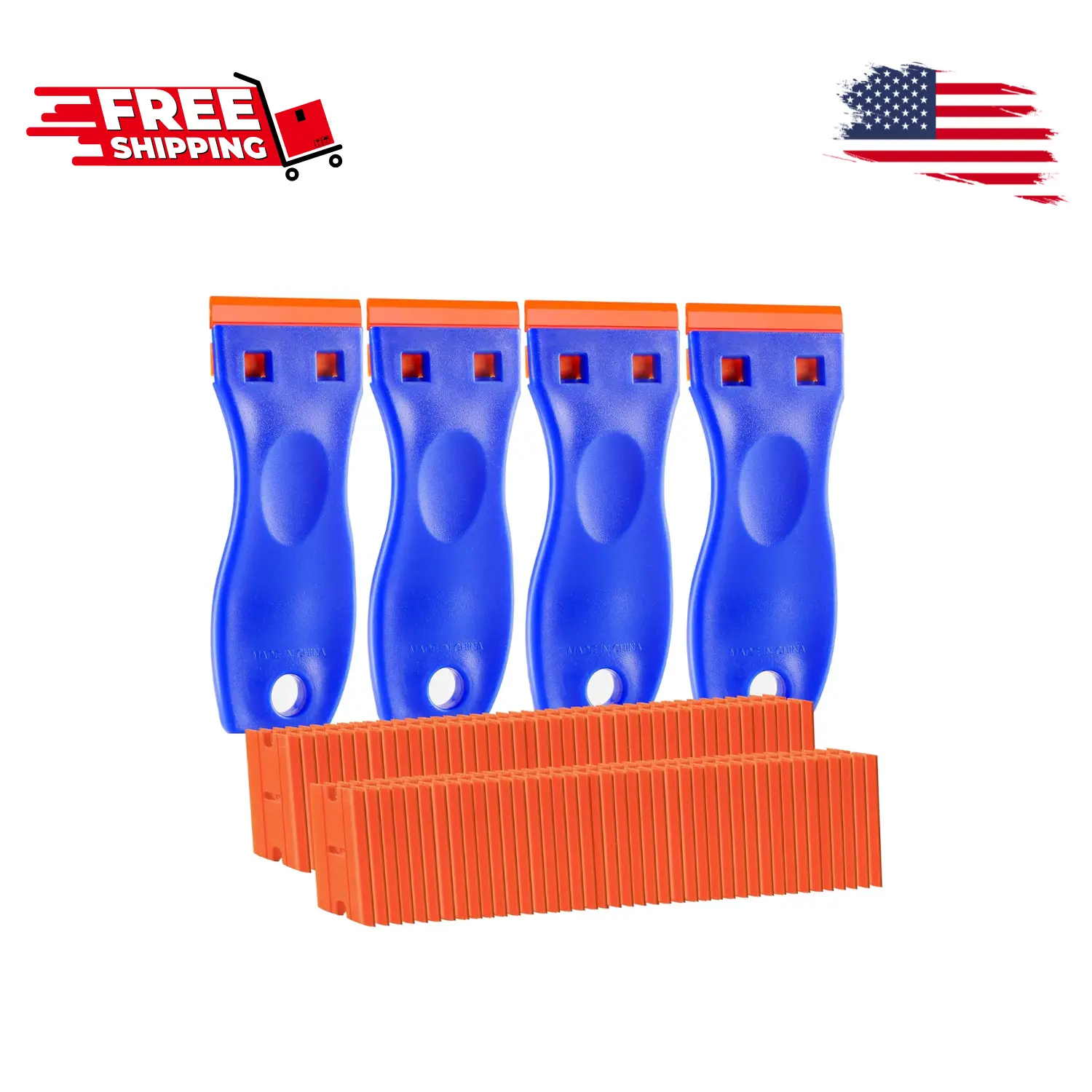 4 PCS Plastic Razor Blade Scraper and 120 PCS Plastic Razor Blades