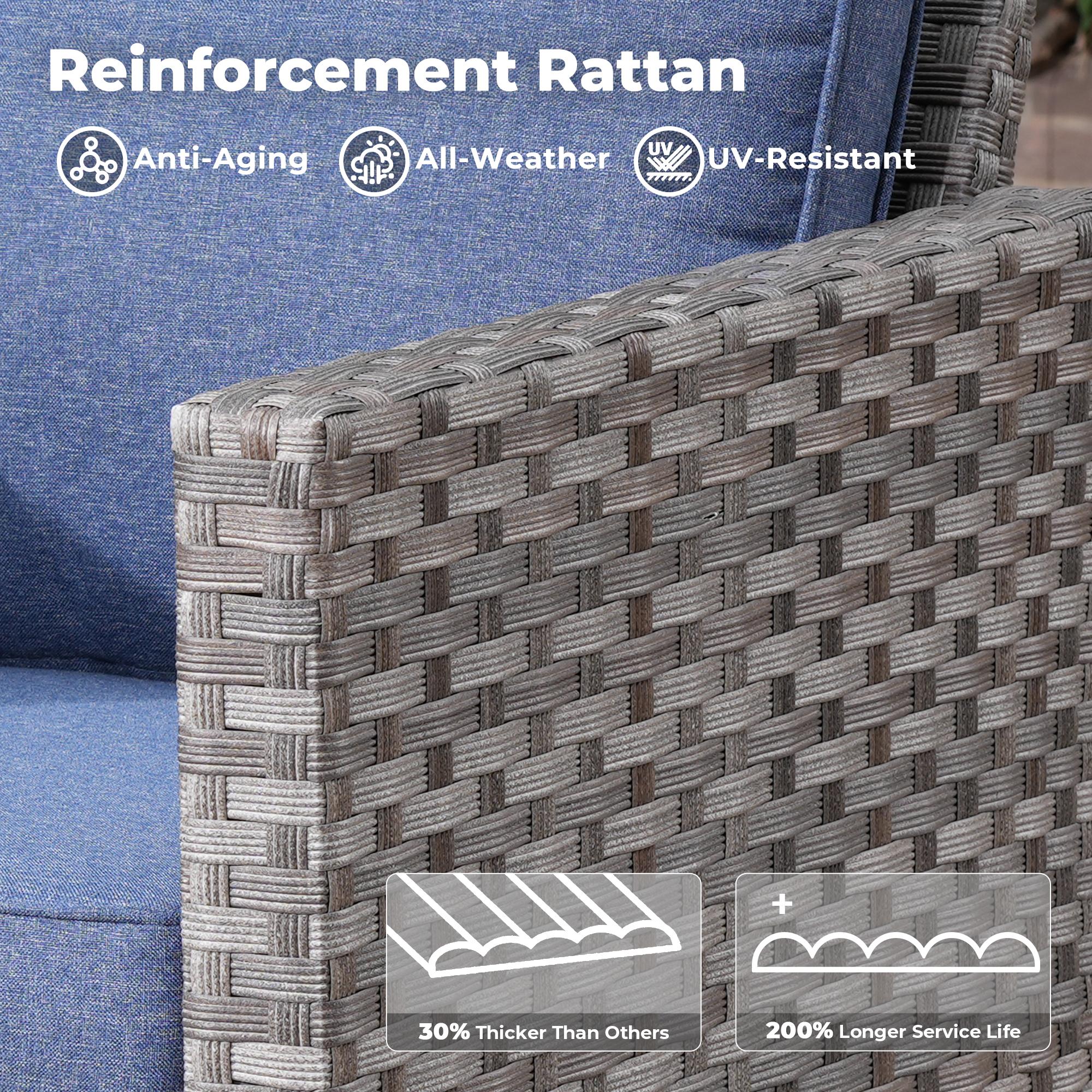 OVIOS 10-Piece Outdoor Patio Furniture with Fire Pit Table, Wicker Sofa with Wide Armrests & Swivel Rocking Chairs, Conversation Set for Backyard Patio Porch Deck Garden Balcony Outdoor Seating