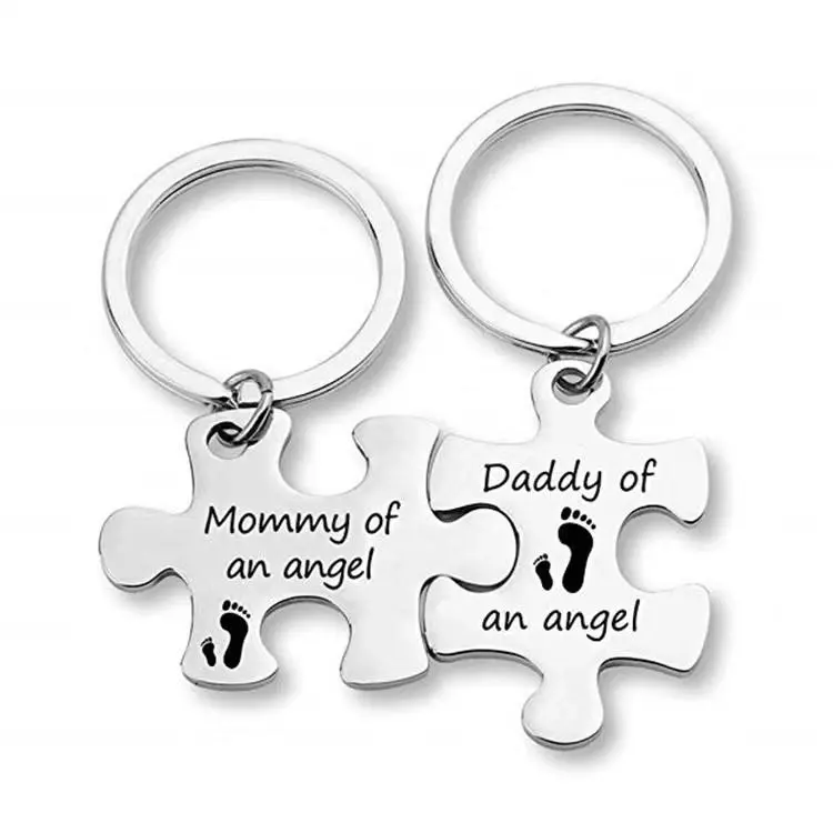 Stainless Steel Parent Memorial Puzzle Keychains - Poignant Unisex Sympathy Gifts for Infant Loss, Durable Meaningful Angel-Themed Keyrings (Home & Festive Party Supplies), Memorial Gift
