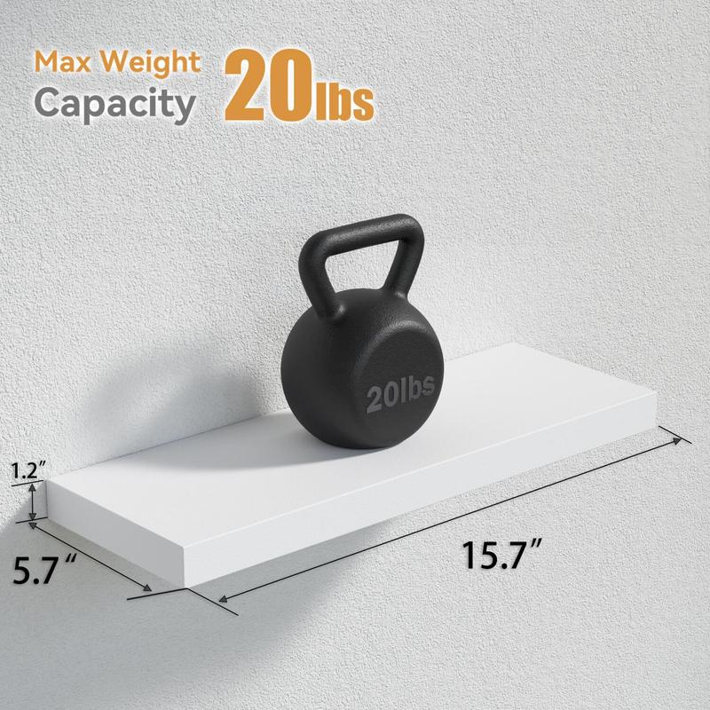 Bosniik White 15.8inch Floating  4 Sets with Invisible Brackets for Bedroom Bathroom Kitchen Living Room Decor Artificial Wood Frosted Surface 20 lb Capacity Easy Assembly Wooden   block wall shelves Plant desk