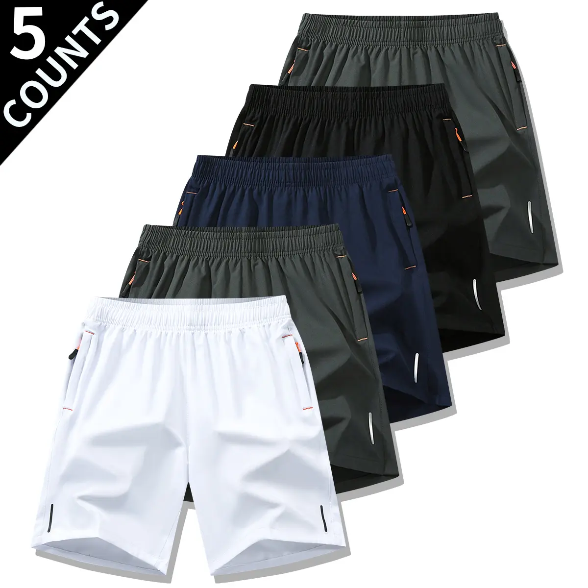 Men's Ultra-Light Thin Polyester Athleisure Street Shorts - Soft Elastic, Breathable, Quick-Dry Summer Fabric, Solid Beige, Textured Wrinkle-Resistant, Reflective Strips, Mensfashion Fitness Training Shorts for Gym, Men's Wear, Activewear Shorts
