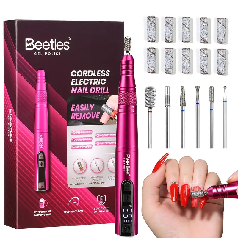 Beetles Electric Nail Drill, 35 Adjustable Speeds Portable Nail File for Acrylic Gel Nails Professional Efile Nails Drill Kit with Bits Dust Brush Manicure Pedicure Tools for Home Salon Use Cordless Nail Drill