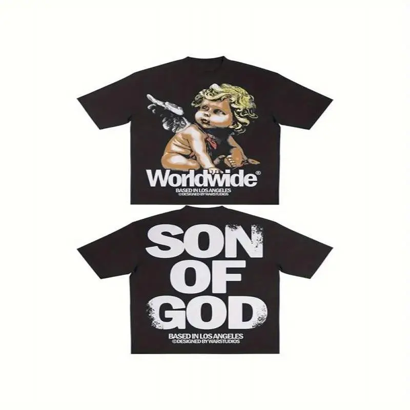 Y2K pattern printed 180g pure cotton double-sided printed God's Child pattern men's T-shirt - 100% cotton, soft and breathable, casual round neck short sleeve T-shirt, perfect gift for men,