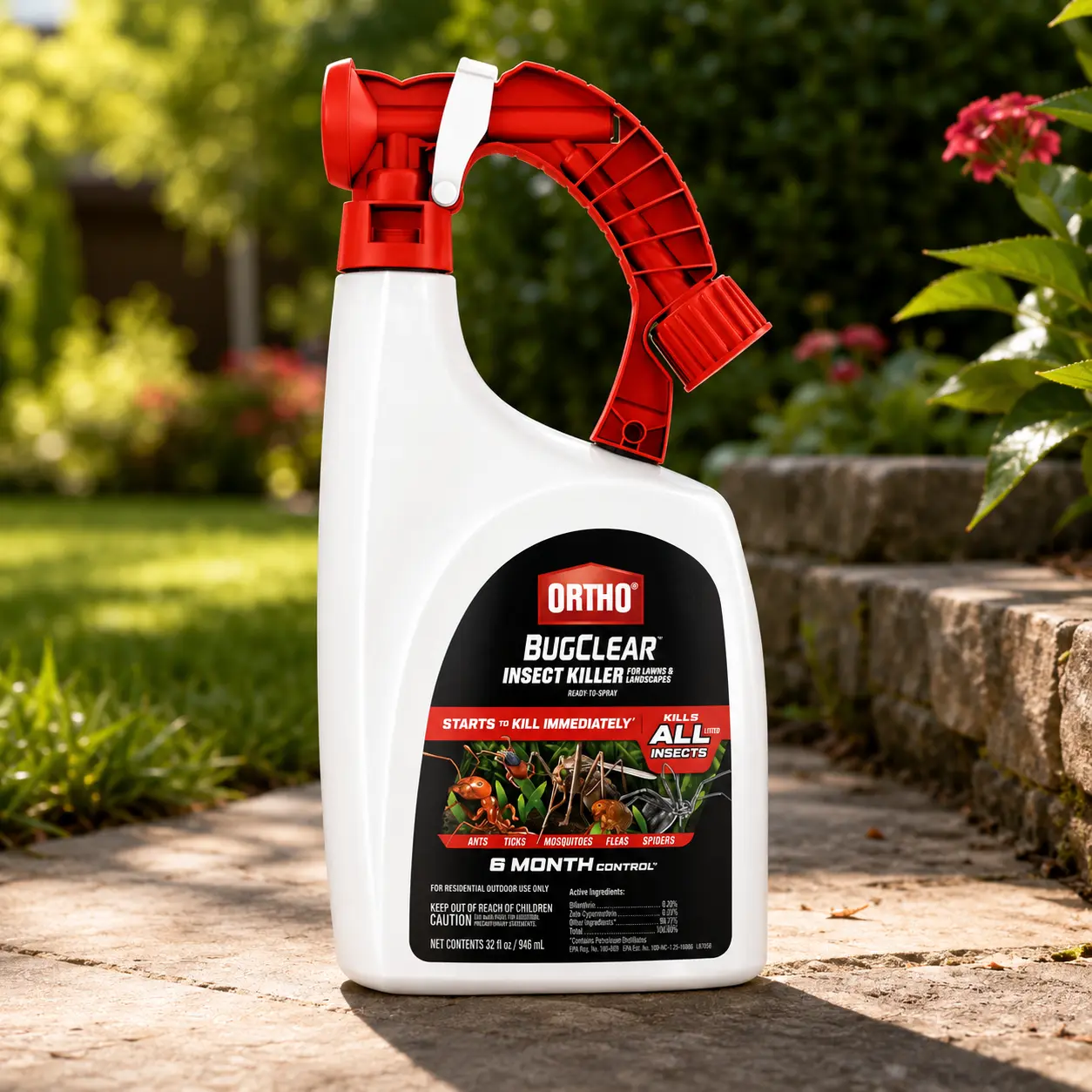 Ortho BugClear Ready-to-Spray Insect Killer, 32 oz - Outdoor Lawn & Landscape Pest Control, Kills Periodical Cicadas, Mosquitoes, Ants, Spiders, Fleas, Ticks & More, Long-Lasting Multi-Insect Treatment