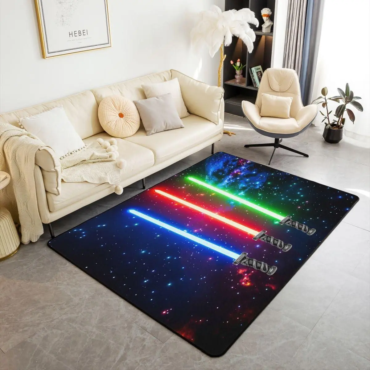 Feelyou Galaxy Print Lightsaber Area Rug Set - Red, Blue, Green Rugs for Living Room, Bedroom Decor, Outer Space Indoor Floor Mat, Rugs For Bedroom