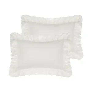 REGALWOVEN Set of 2 Triple Ruffle Pillowcases, Bedding Pillow Shams with Envelope Closure Queen (20"x30") White