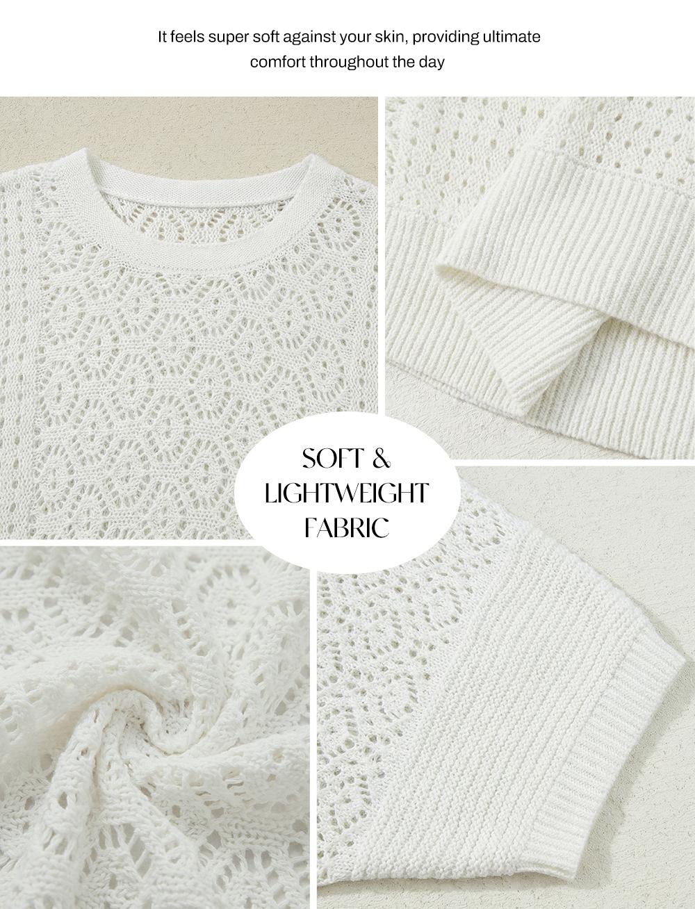 EVALESS Women's Crochet T Shirts Tops Crew Neck Short Sleeve Hollow Out Lace Lightweight Casual Knitwear Sweater Top 2026 Womenswear Springtok Summer Outfits