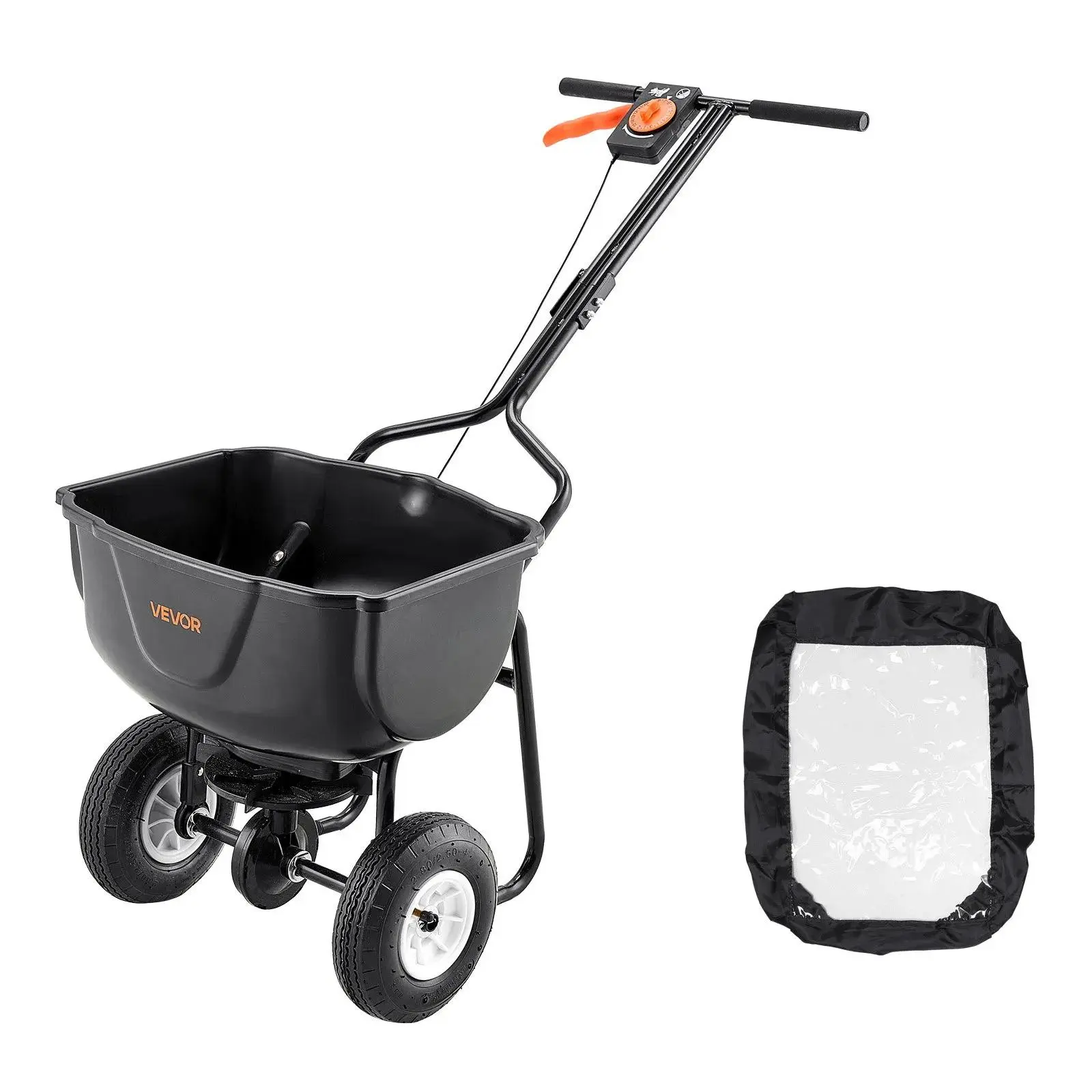 【SummerFinds】VEVOR Walk Behind Spreader, 60LBS Capacity, Push Spreader with Hopper Grate, 0-9.8 ft Spreading Width, 8 in All Terrain Pneumatic Tires, Garden & Lawn Broadcast Spreaders, for Seed, Fertilizer