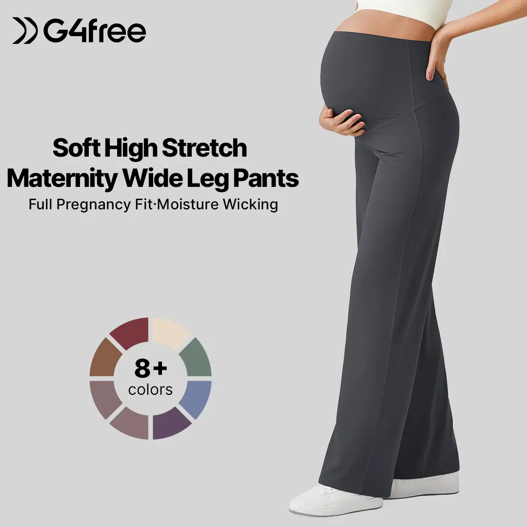 G4Free BareFeel Women's Maternity Over-The-Belly Wide Leg Pants - High Elasticity & Strong Recovery, Stretchy Work Slacks, Yoga & Lounge Trousers, High Elasticity And Strong Recovery
