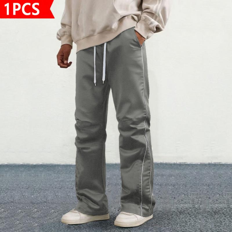 Men's Stacked Track Pants 2-Pack - Streetwear Hip Hop Contrast Piping Wide Leg Pants, Drawstring Waist Casual Baggy Trousers, Lightweight Satin Fabric for Daily Wear, Hip Hop & Street Style. Beige Crewneck Men's Stacked Track Pants 2-Pack - Streetwear Hip Hop Contrast Piping Wide Leg Pants, Drawstring Waist Casual Baggy Trousers, Lightweight Satin Fabric for Daily Wear, Hip Hop & Street Style. Beige Crewneck