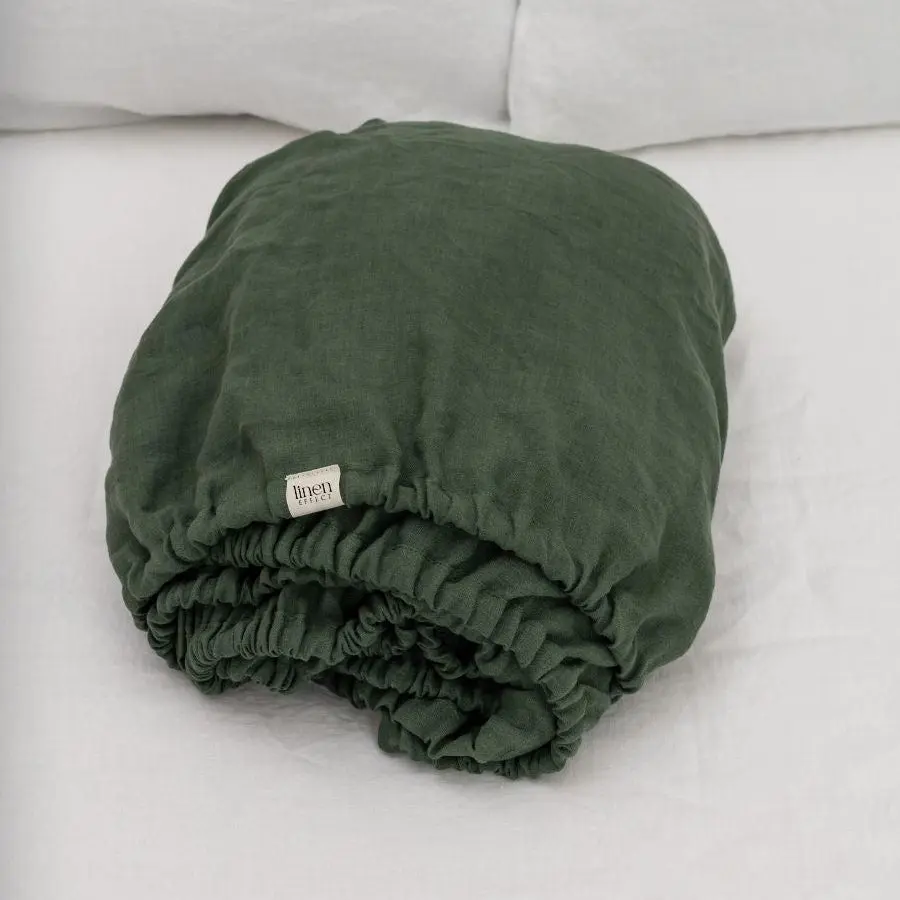Forest Green 100% Flax Linen Fitted Sheet