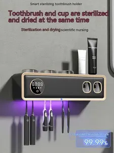 All-in-One Wall-Mounted UV Toothbrush Sterilization & Disinfectant With Drying Intelligent, Dual Toothpaste Dispenser, & 3-Cup Set