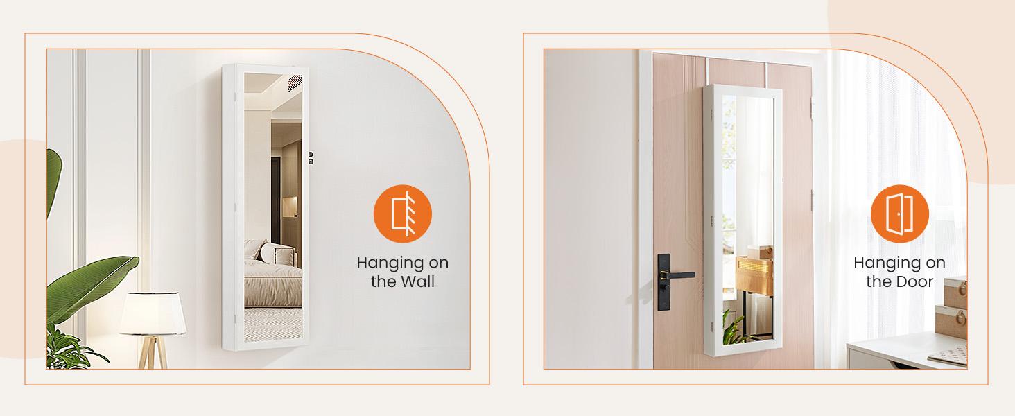 HomeSquad Full-Length Mirror Jewelry Cabinet, Wall or Door Mount, Organizer Armoire with Built-in Makeup Mirror, Lockable Storage with 2 Drawers HomeSquad Full-Length Mirror Jewelry Cabinet, Wall or Door Mount, Organizer Armoire with Built-in Makeup Mirror, Lockable Storage with 2 Drawers