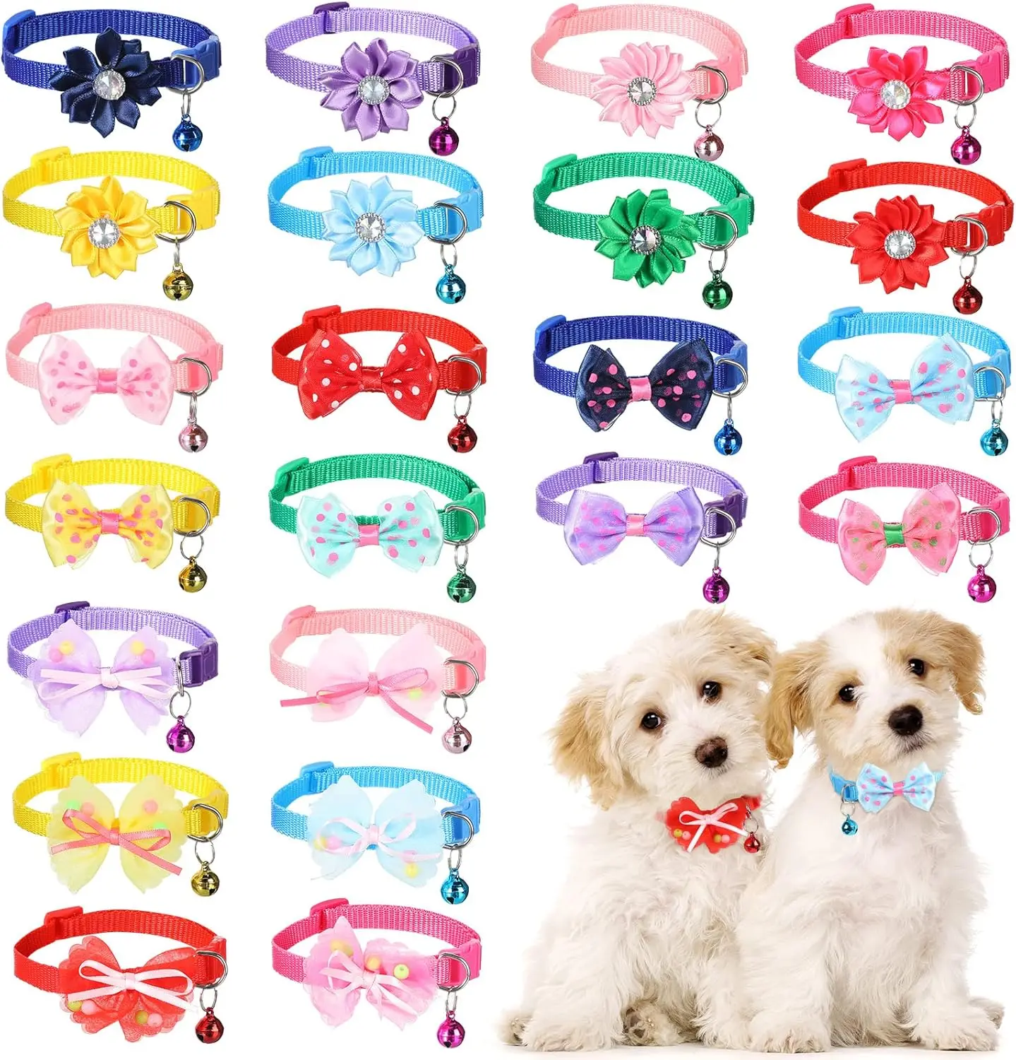 22Pcs Polyester Polka Dot Ribbon Dog Bow Ties with 8.7-14.2in Flower Collars, Comfortable Pet Grooming Accessories for Small-Medium Dogs (Weddings, Birthdays Use) - Home Improvement, Building Supplies, Wallpaper & Wall Trim