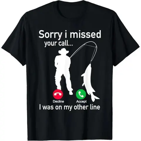 "Fishing Phone Call with Fishing Line - Funny Fish Fisherman T-Shirt Printed short sleeved T-shirt shirts men "