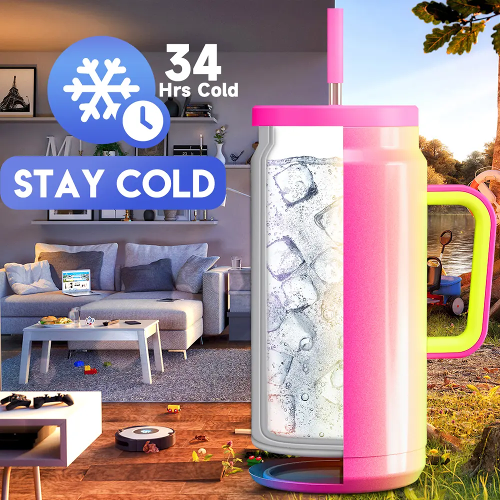 Meoky Exclusive 50oz Stainless Steel Insulated Tumbler with Handle & Straw Lid, 36H Cold Retention, 100% Leakproof, BPA-Free & Non-slip Base, great for daily use #backtoschool#backtoschoolseason