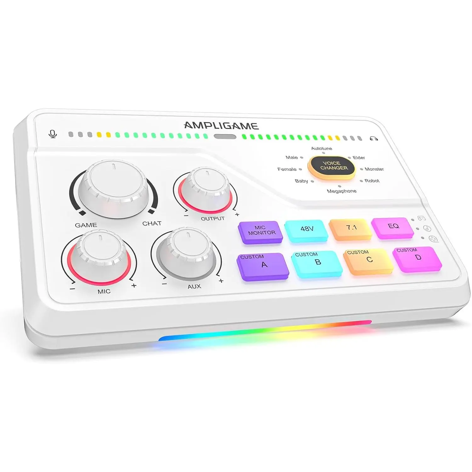 FIFINE AmpliGame SC8W Audio Mixer Device - 7.1ch Surround Sound, Volume Knob, Mute Button, XLR Mic Interface, RGB, Audio Interface Soundboard for Gaming, Live Streaming, Mobile, TV, Recording