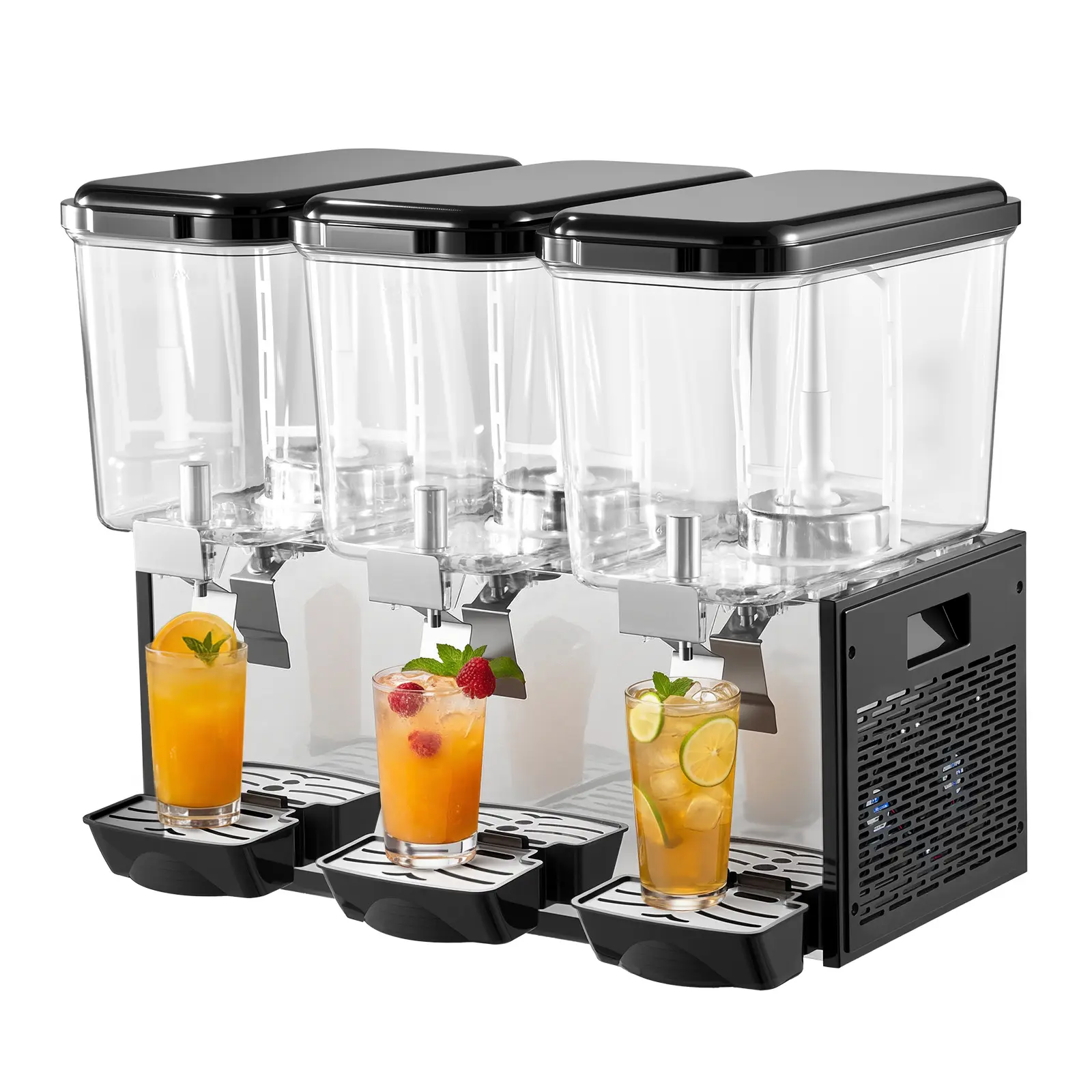 VEVOR Commercial Beverage Dispenser, 3-Tank Cooling Drink Machine with 18L/19QT Per Tank, Stainless Steel Build, 45℉-54℉ Temperature Control, Commercial Look for Restaurants, Three Tanks