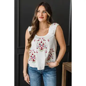 Forever Kind Of Love Floral Embroidered Top- Ivory