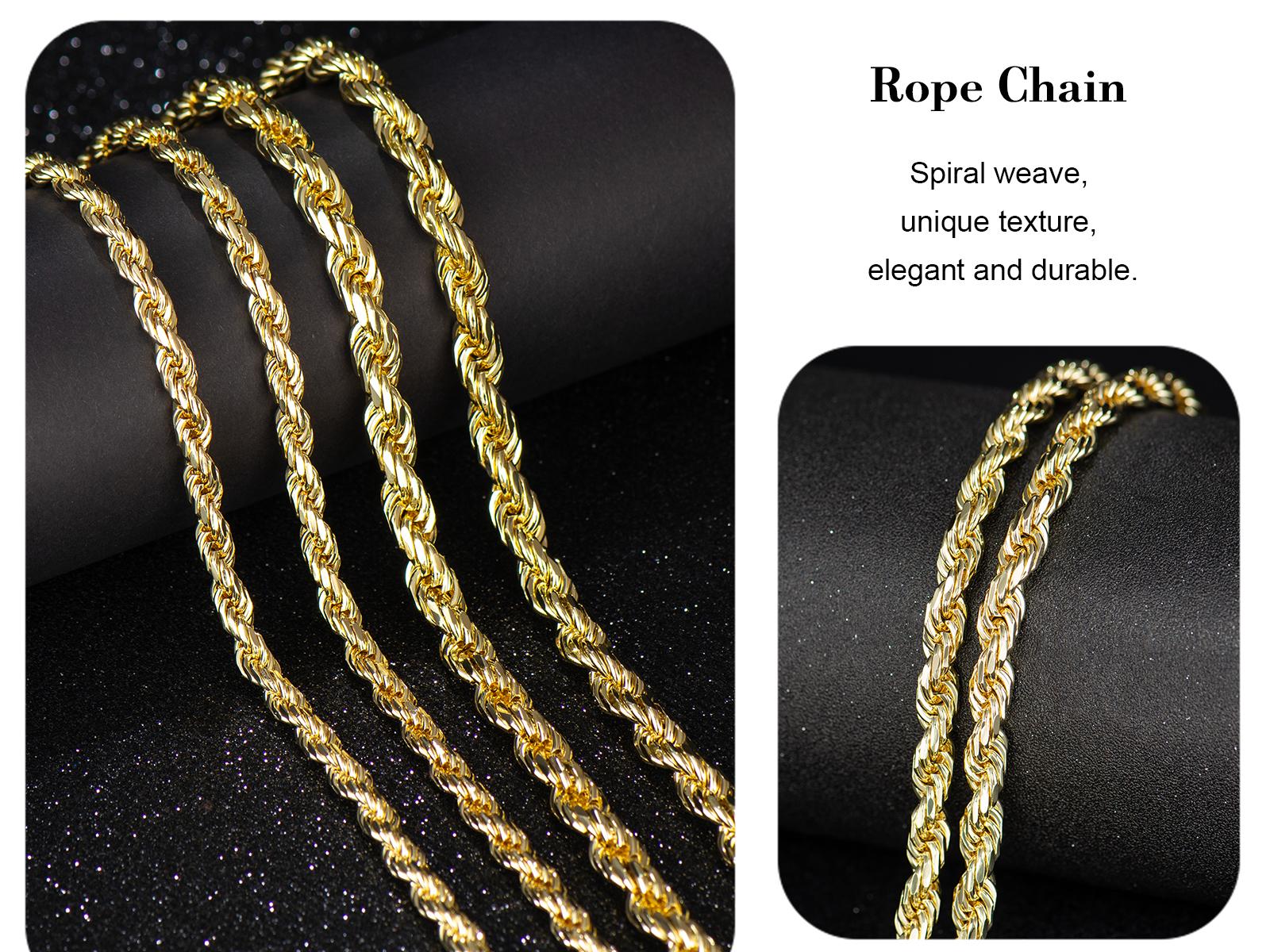 Holylegend 14K Real Gold-Plated Rope, Figaro, Miami, Cuban, Byzatine, Franco Necklace Chain 24 Inches Long,Tarnish-Free, 8mm/10mm Width, Secure Clasp