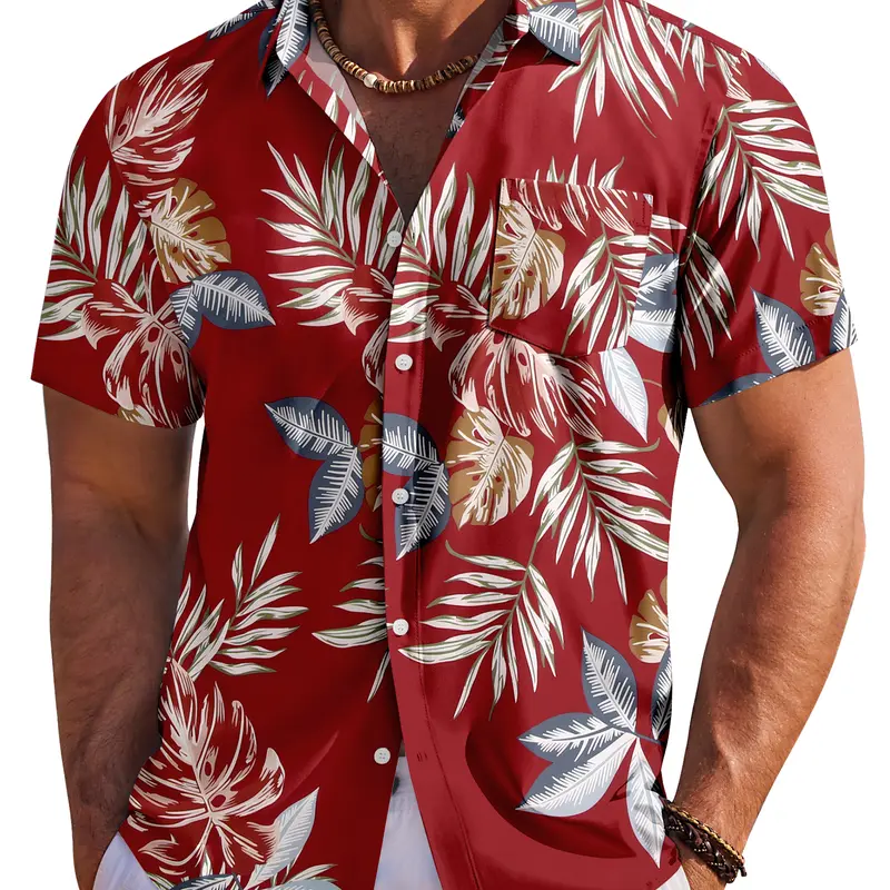 Men's Hawaiian Shirt Short Sleeve Floral Button Down Tropical Holiday Beach Outfits Polyester