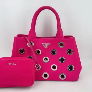 Pre-owned PRADA canvas Crossbody Bags Grommet Canapa Tote Pink