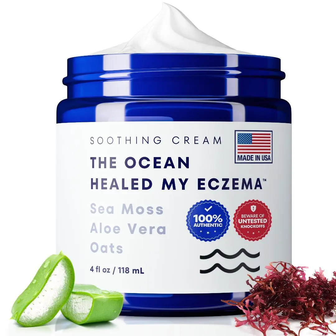 Natural Soothing Cream with Sea Moss & Oats - Eczema & Psoriasis Relief - Ocean Minerals - for Sensitive Skin - Hydrating Eczema Cream for Dry Skin Healing Therapeutic
