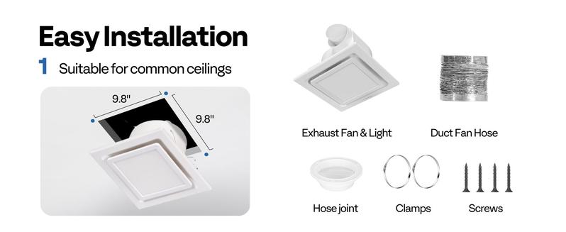 VIVOHOME Bathroom Exhaust Fan with Light, 165 CFM Ceiling Ventilation Fan, 3-Color Adjustable LED (3000K/4500K/6500K), 4" Duct Mount for Shower & Home Use