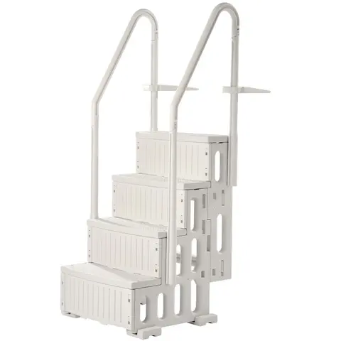 4-Step Creamy White Entry-Exit Aid with Double Rounded Rails, Rounded Edge Grip, Comfy Hold, 400 lbs Capacity PE Plastic, for 48-54 in Pools, Durable Outdoor Pool Accessories#SohoChic