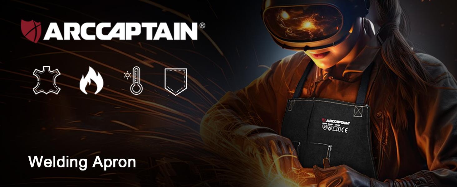 ARCCAPTAIN Leather Welding Work Apron 24" X 36" Heat Flame Resistant Cowhide Blacksmith Aprons with 6 Tool Pockets for Welders Men Women, Adjustable M to XXXL-Black