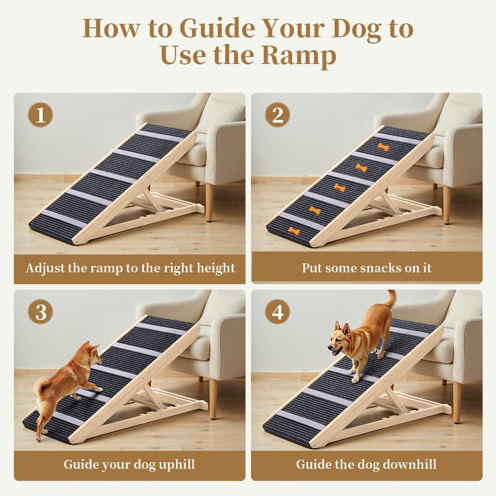 PetCozife Extra Wide Dog Ramp, Folding Wooden Pet Ramp for Bed, with 23" Long Ramp, Adjustable from 15.2" to 23", Adjustable Dog Ramp for Small, Large, Old Dogs & Cats, Suitable for Couch, Sofa, Car, Portable Stable Dog Pet Steps, Supports Up to 200lbs