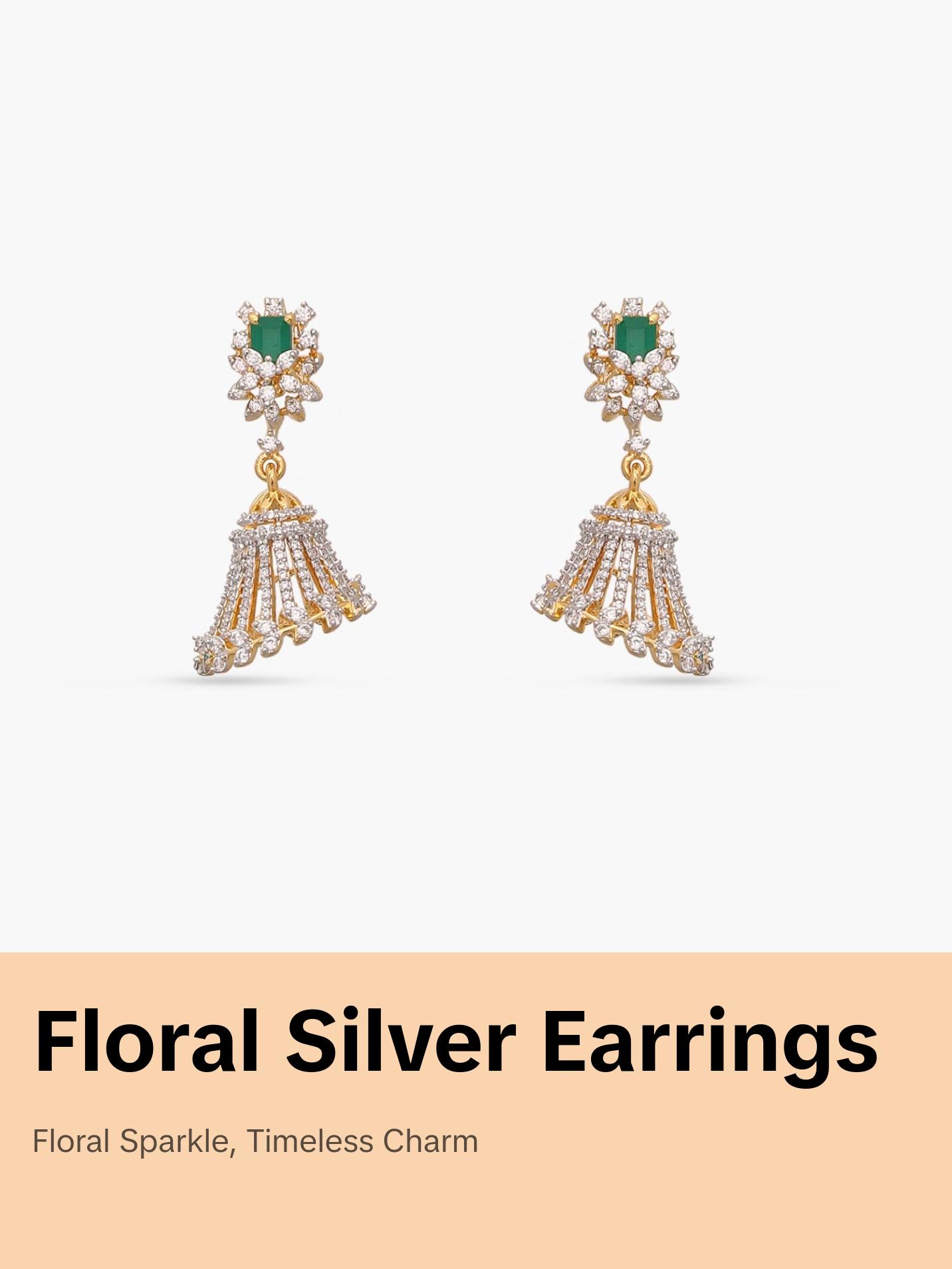 Opulent Floral CZ Silver Jhumka Earrings