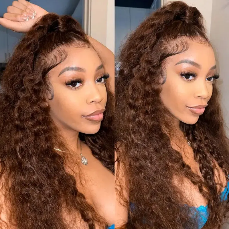【 Chocolate is Always on 】Chocolate Brown Water Wave Invisi Strap Snug Fit 360 Melting Lace Frontal Bleached Knots Glueless Lace Wig#summerwins