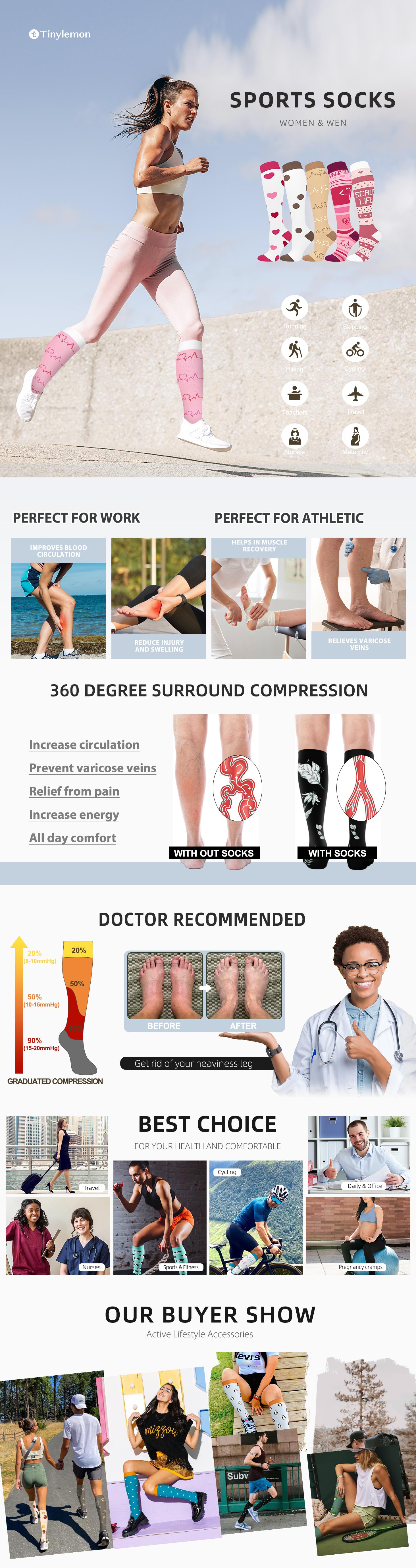 Tinylemon 4 Pairs  Compression Socks for Women Men  Best for Running Athletic Nursing Activities Enhance Circulation Support Tubesocks