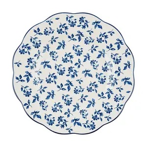 MDZF Blue Manor Estate Underglaze Ceramic Dinner Plate 8-inch - Versatile Serving Dish for Appetizers, Desserts, and Main Courses