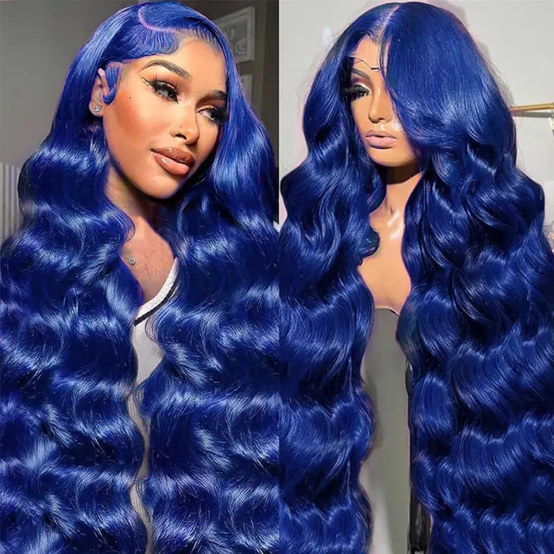 13x6 Blue Lace Frontal Wigs 200% Density HD Glueless Body Wave Human Hair Wigs Colored Wigs 613 Blonde Ginger Pink Red 40inch Long Wigs