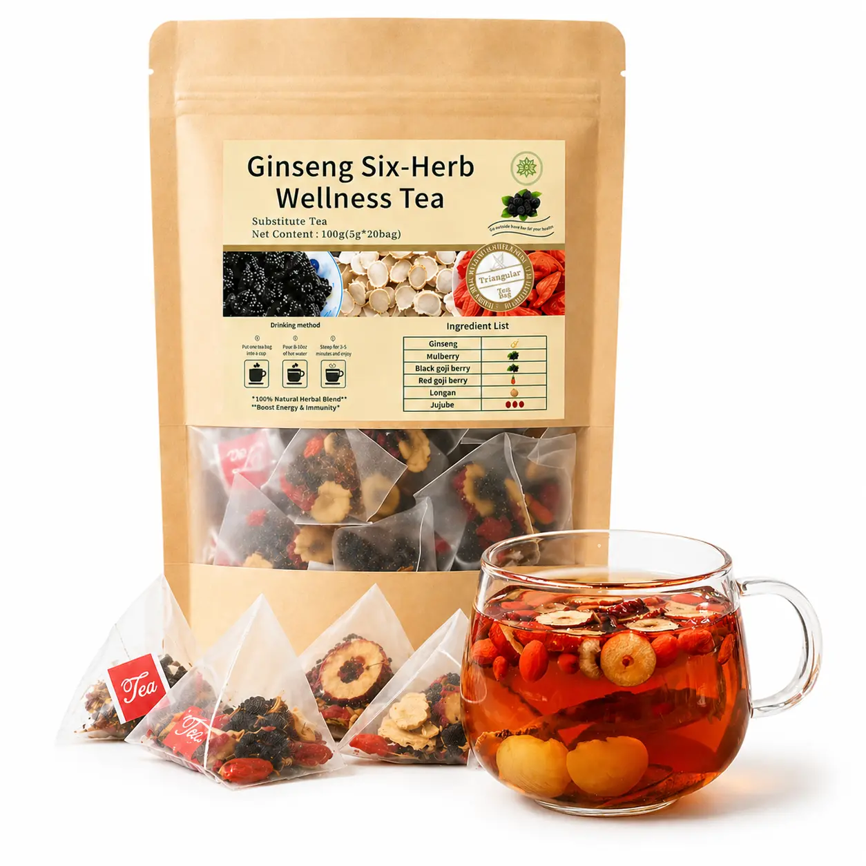 Turmeric Kidney Tea Formula, Ginseng Six Treasures Tea, Organic Kidney Cleanse Tea, Traditional Healthy Kidney Cleansing Tea for Men & Women
