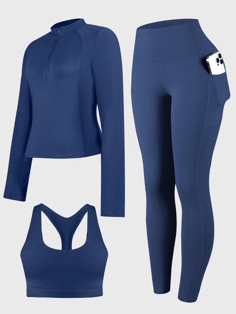 CHRLEISURE Women's Suit Workout Set Yoga Outfit Activewear for Daily Wear with Long Sleeve Top & High-Waisted Leggings