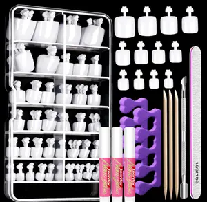 Teenitor White Press on Toenails for Women with Nail Glue, 120pcs White Toe Nail Press ons Acrylic Toenail Kit, Toe Nail Tips Square, Fake Toe Nails Glue on Toe, False Toenails for Missing Toenail