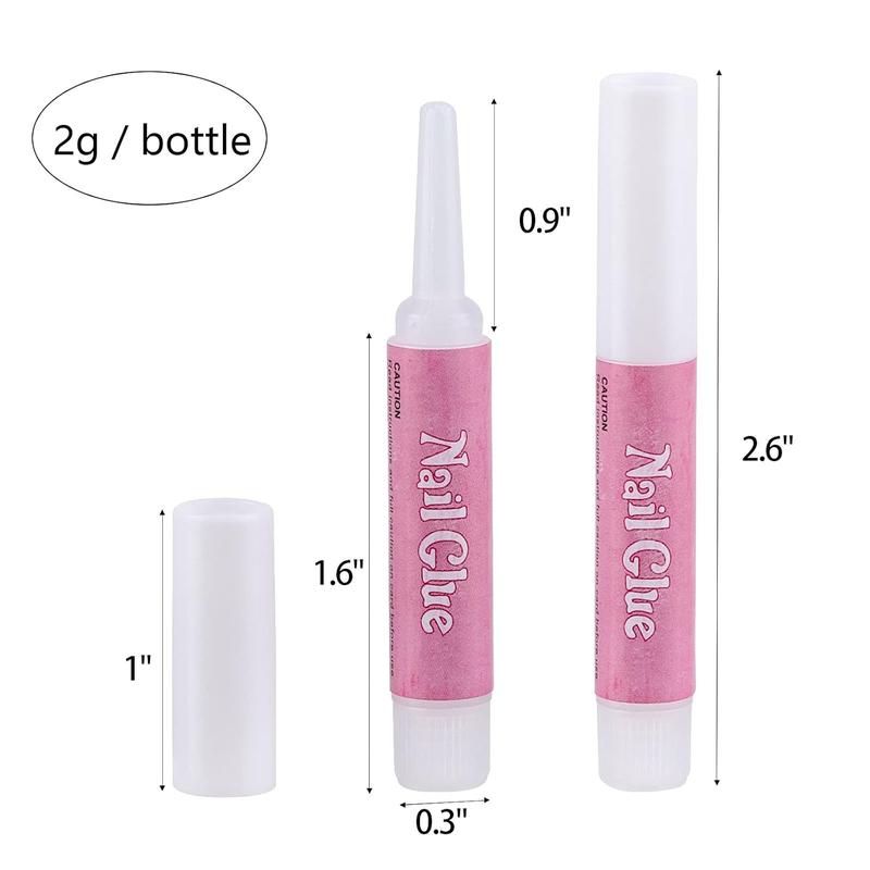 100PCS Acrylic Nail Tips Adhesive Super Bond Long Lasting Glue for DIY Nail Art Pink Caps