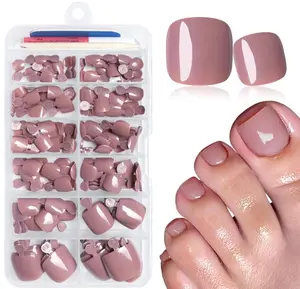 LuckForever 168pc Press on Toenails Women Fake Toe Nails with Glue Tabs, Coffee Fake Toenails Press on Nail Short Square Toe Nails Press ons Glue Toenail Feet False Artificial Acrylic Toe Nail Tips