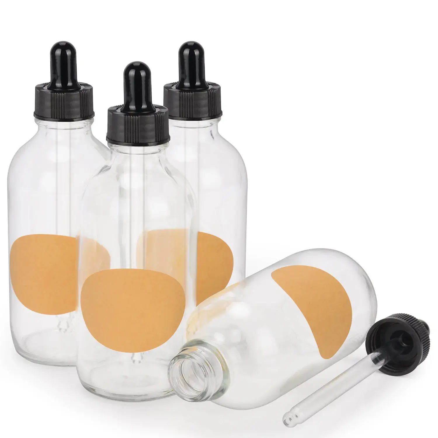 Ribbed Transparent Versatile Dispenser Bottle, Eco-Friendly Glass Dropper with Inner Plug & Label, 15-120 ml Vial Storage Inserts, Maintains Freshness Storage Bottles & Jars for Home Organization