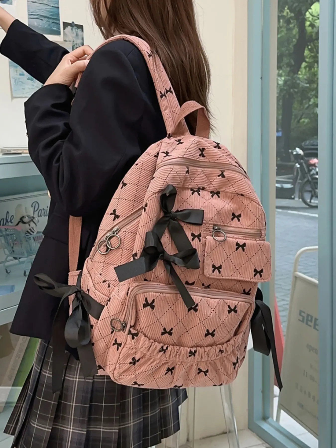 Autumn Winter New Korean Bowknot Sweet Cute School Bag, Large Capacity Backpack for College Students, Junior High & Senior High School, Casual Printed School Backpacks