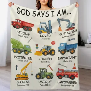 Christian Gifts for Boys Blanket, God Says I Am Construction Truck Blanket , Inspirational Religious Birthday Gifts for Truck Lover Bible Verse Blanket, Construction truck gifts, Christian truck Gifts