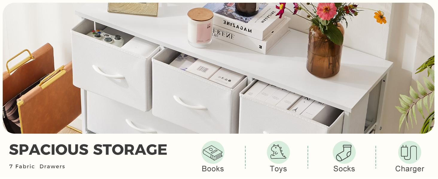 【Deal】7 Drawers Dresser for Bedroom and TV Stand, Fabric Storage Tower for Clothes, Baby Stuff